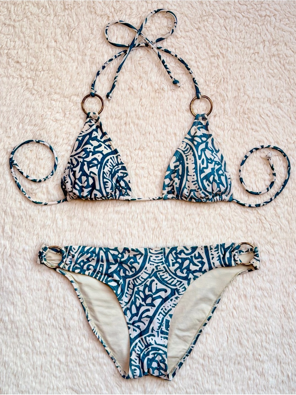 Y2K Vintage XOXO Floral Paisley Boho Bikini Low-Rise Metal Ring Women’s M
